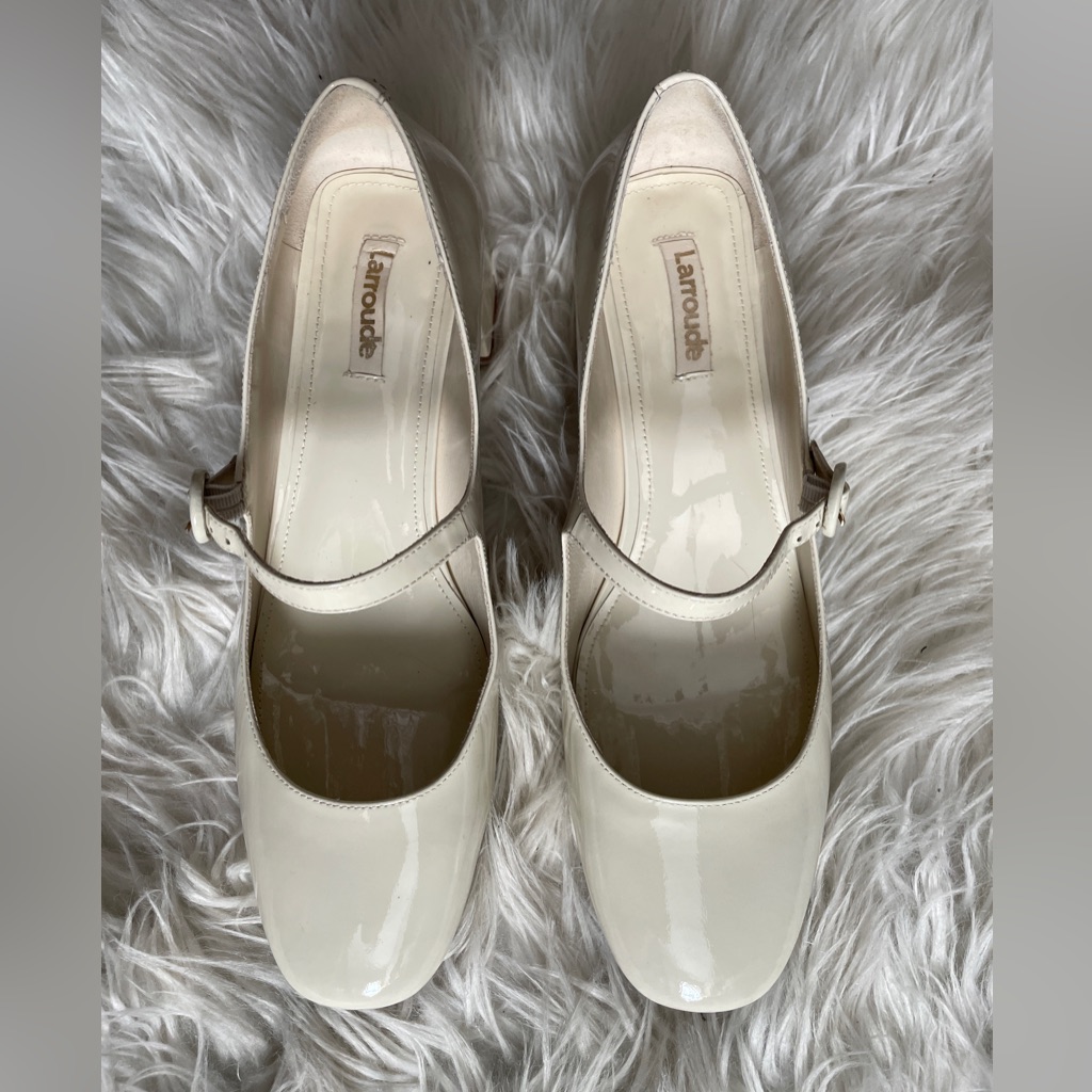 Larroude Blair Block Pump Mary Janes Ivory Patent